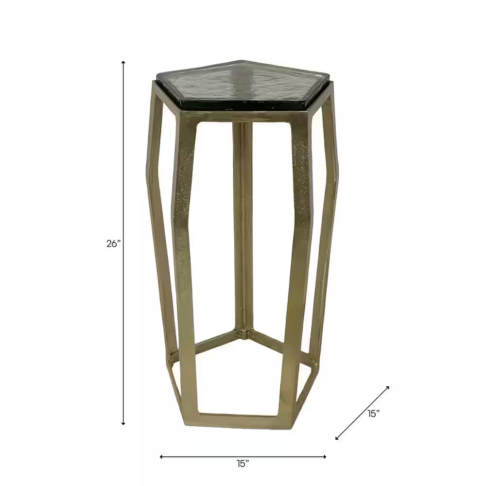 15 In. Champagne Specialty Pentagon Glass Top Large End Table