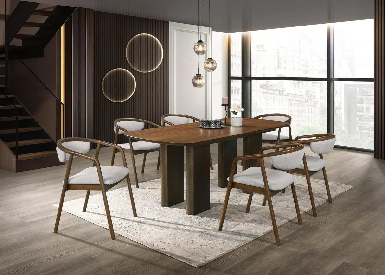 ACME Delina Dining Table in Chenille & Walnut