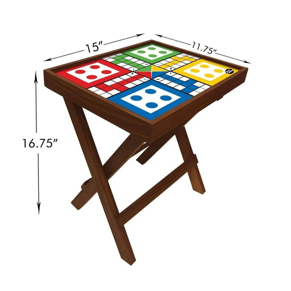 Designer Teak Wood Ludo Game Folding Side Table Bedside Coffee Outdoor Picnic T