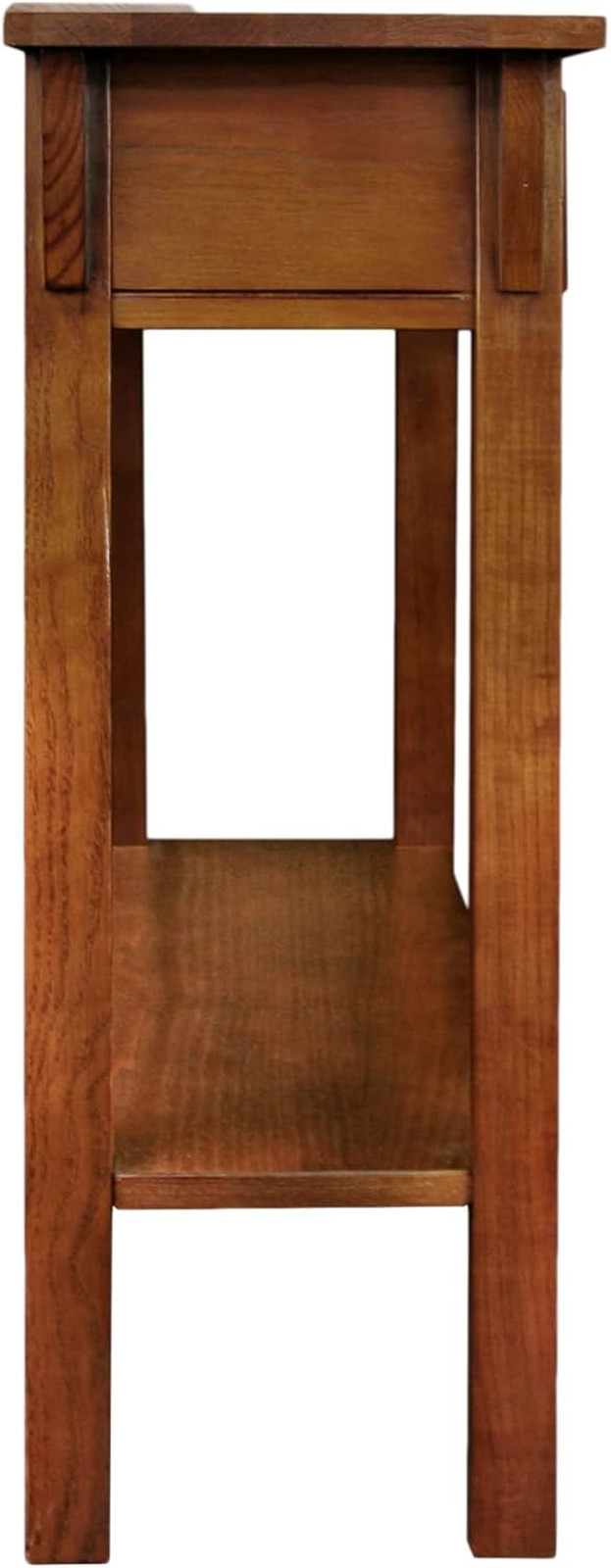 Narrow Mission Console Table with Drawer & Shelf, Solid Wood, Russet Finish