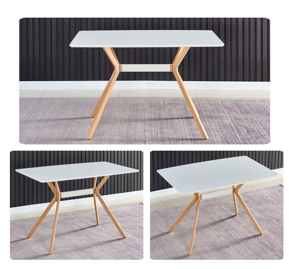 Modern Minimalist Dining Table MDF Top Metal Legs White 47.24″ x 28.74″