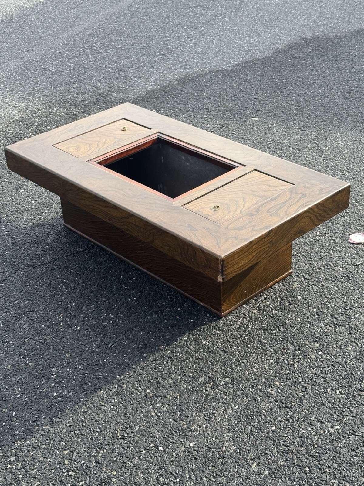Rectangular Wood Coffee Table, Brown Medium Wood Tone, Recessed Center Storage