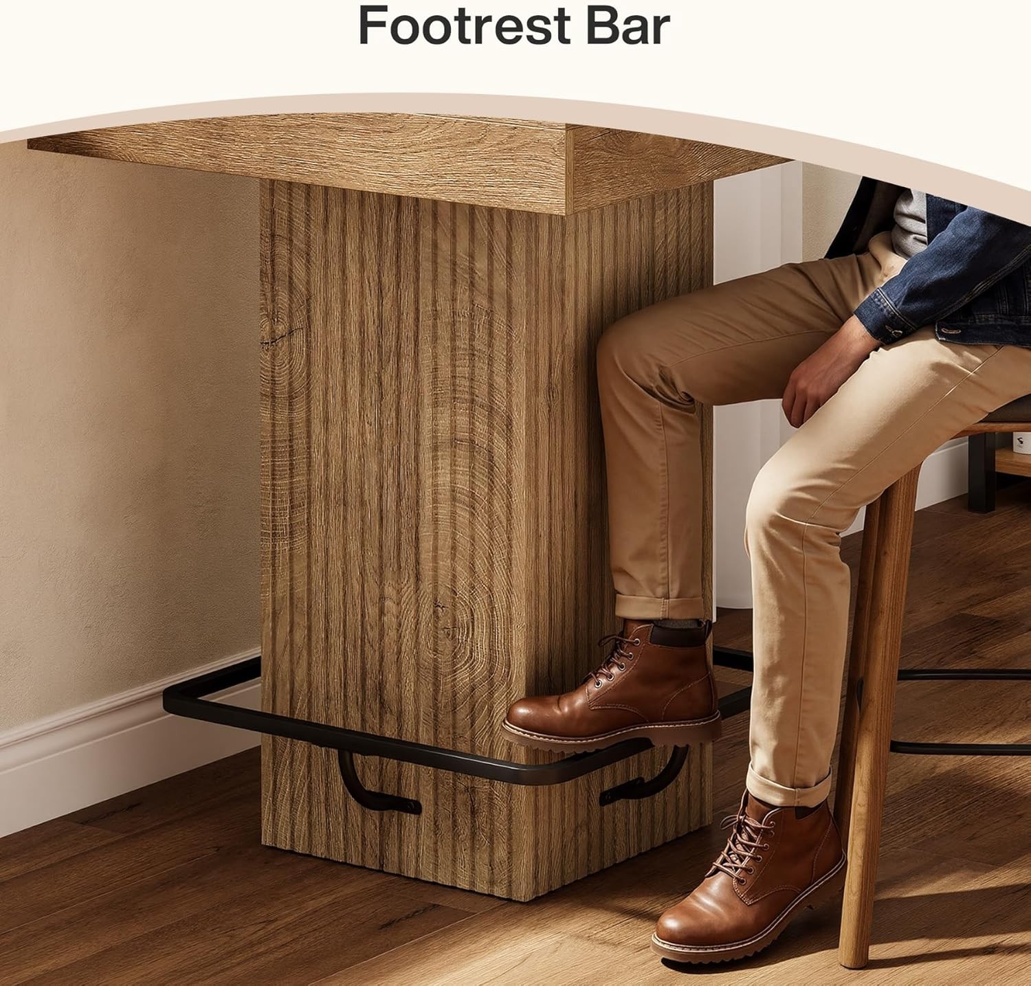 Square Bar Table Industrial Kitchen Pub Table with Metal Footrest for Home Bar