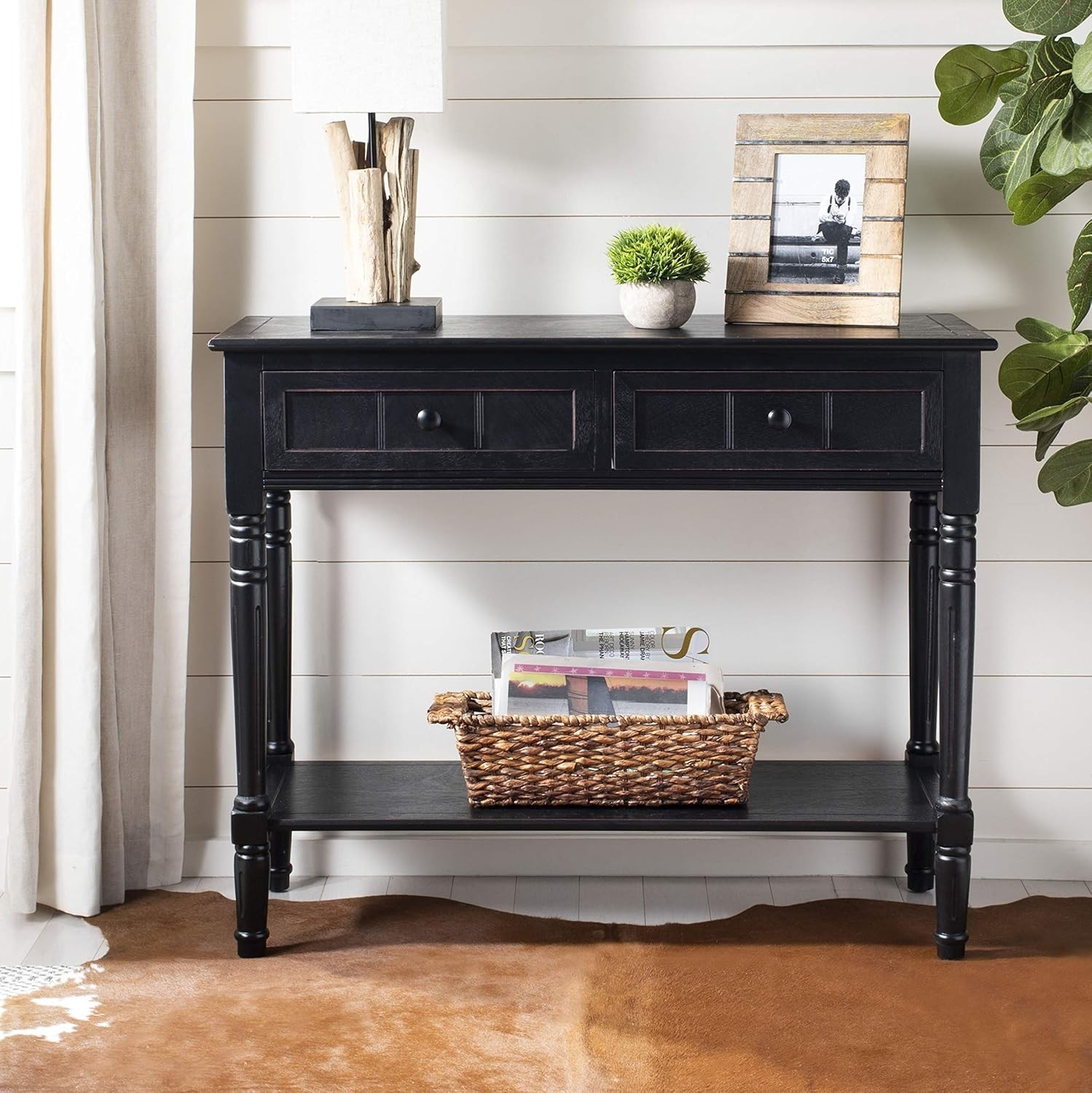 Black Wood Console Table Sofa Storage Hallway Sofa Accent with Drawers & Shelf