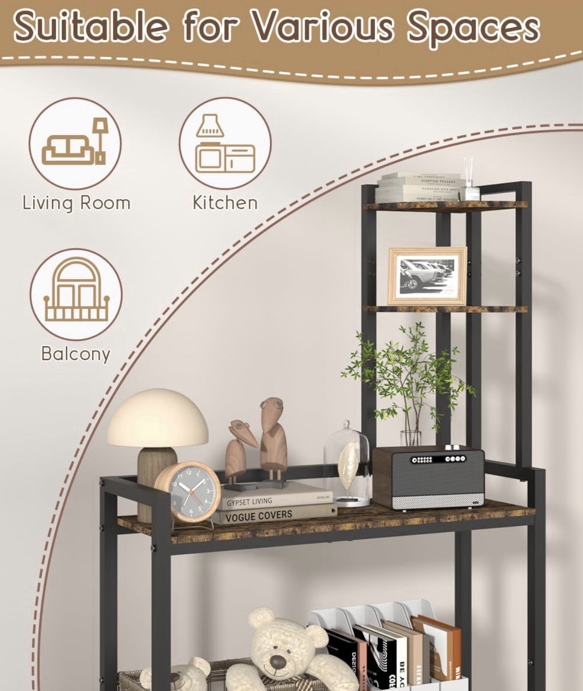 Console Table w/ Open Shelving & Adjustable Feet, Brown/Black 55.5in H