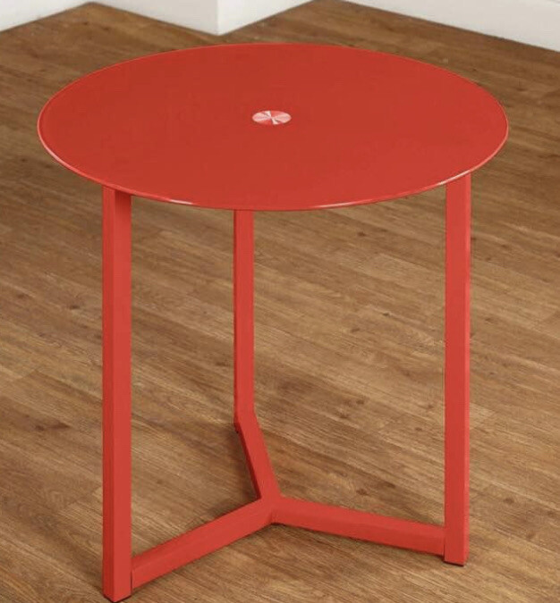 Contemporary Glass Top Metal Table Red Indoor Outdoor New In The Box
