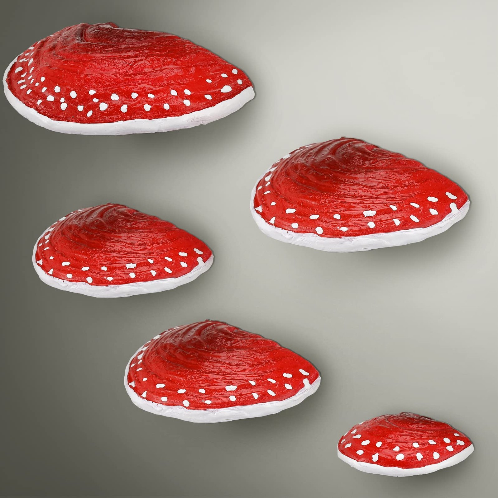 Geetery Set of 5 Mushroom Shelf Wall Decor – Adhesive Mini Resin Red