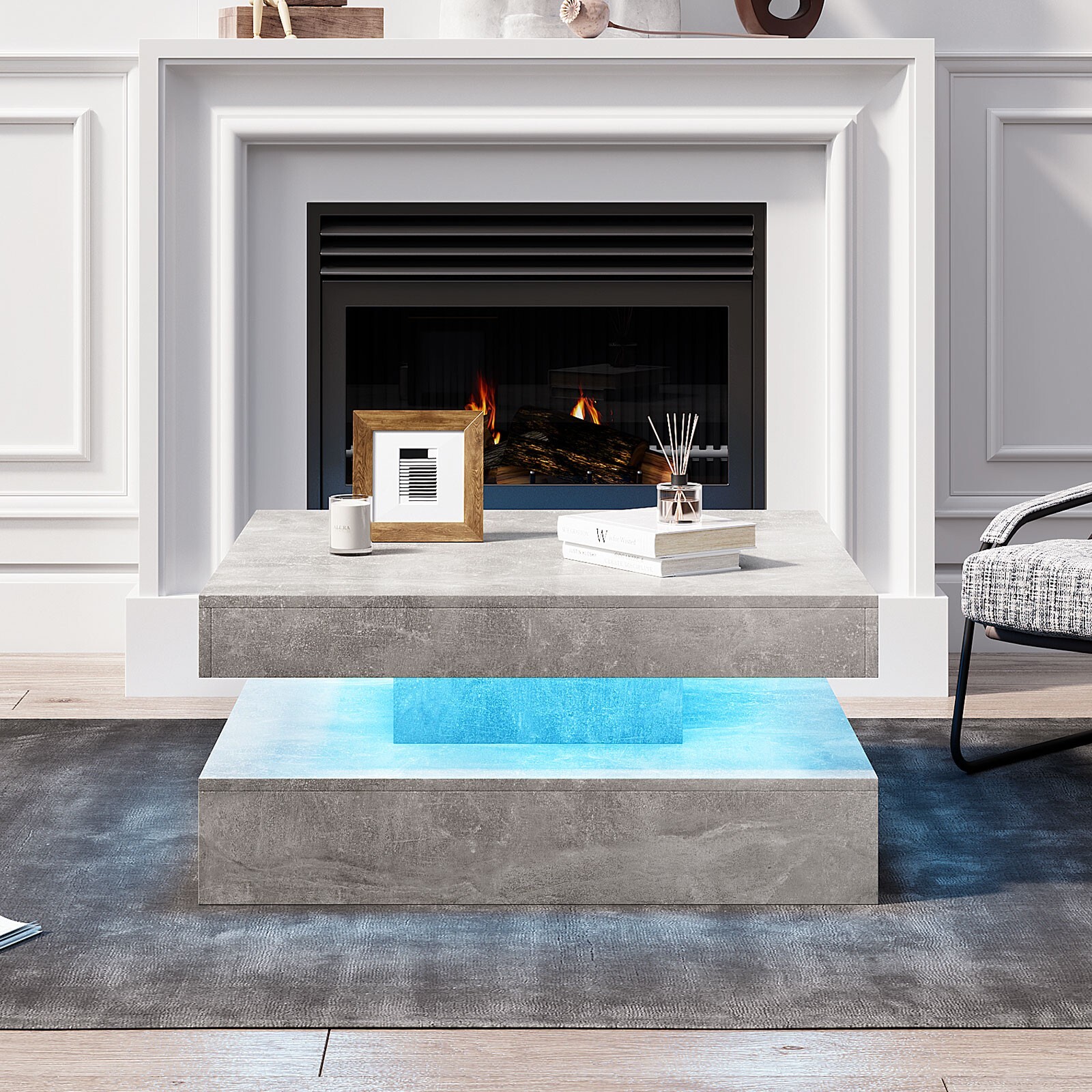 Modern Square LED lighting coffee table LED living room coffee table gray