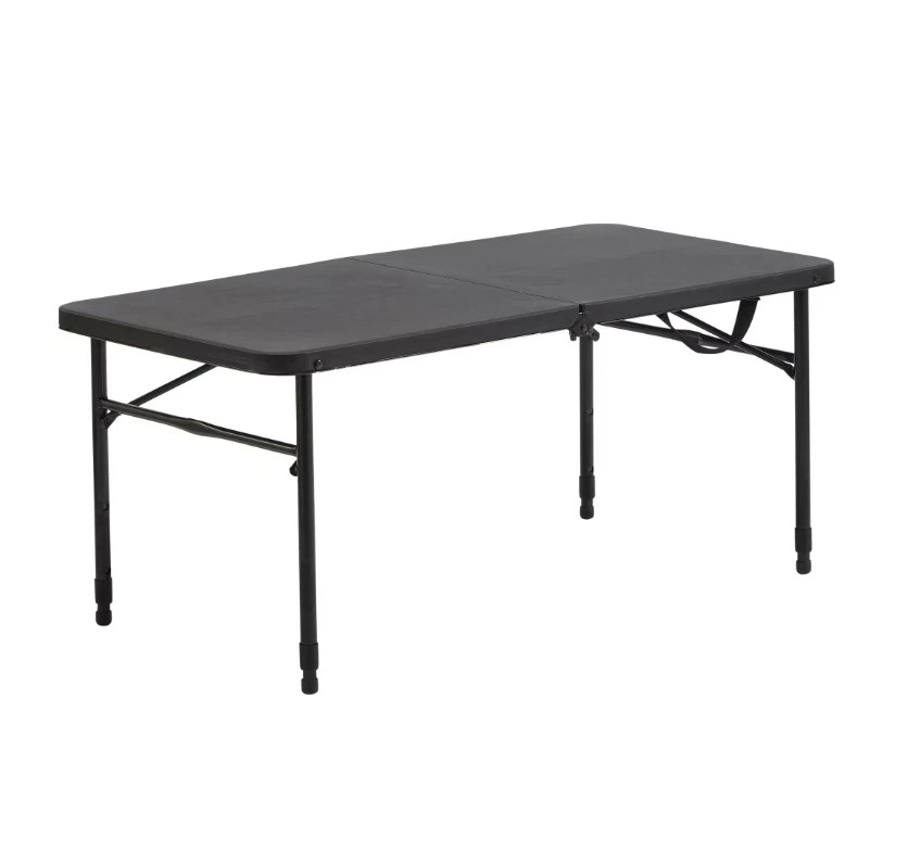 Mainstays 4 Foot Fold-in-Half Adjustable Folding Table, Rich Black – NEW