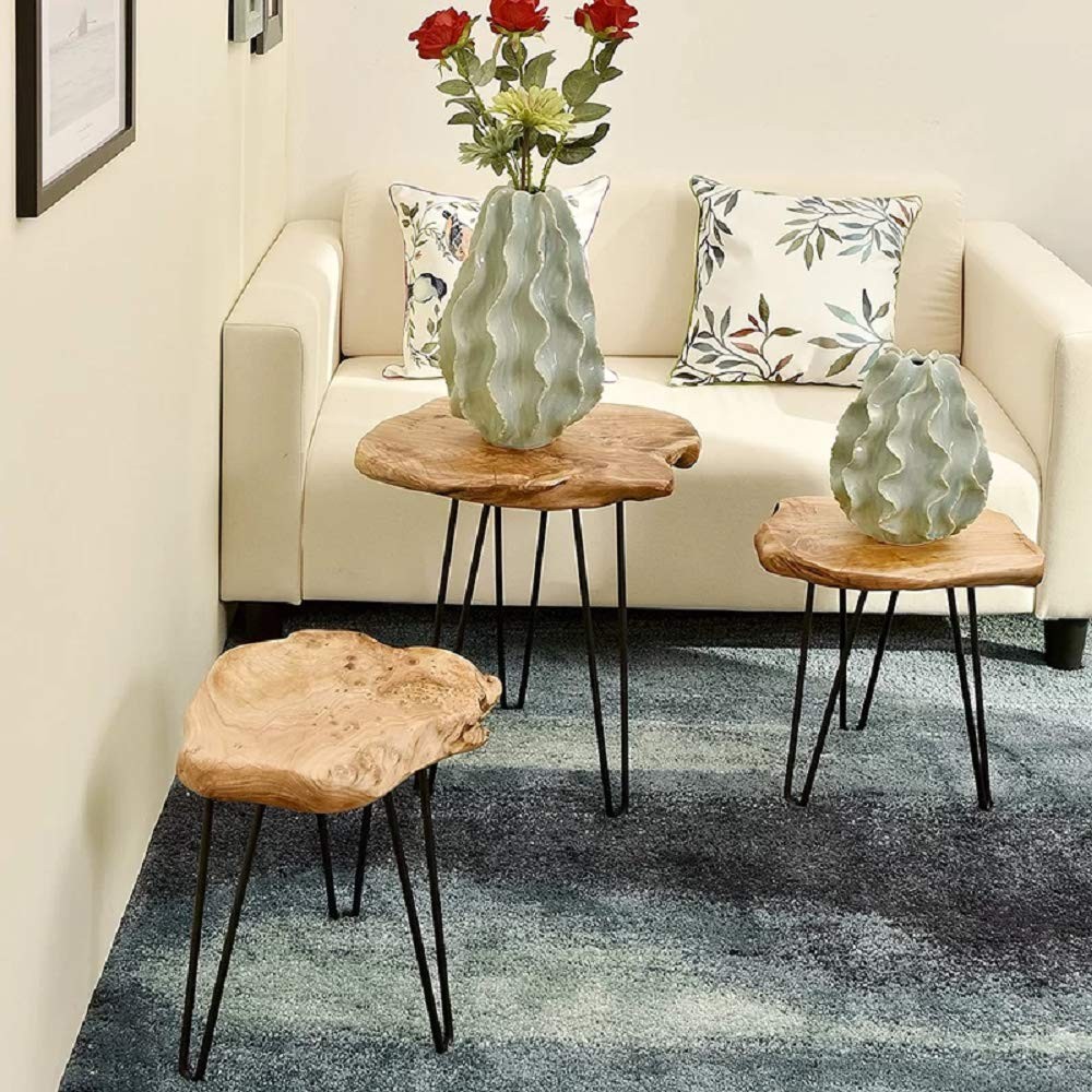 Natural Edge Side Table, Live Edge End Table with 3 Hairpin Legs, Nightstand Pla