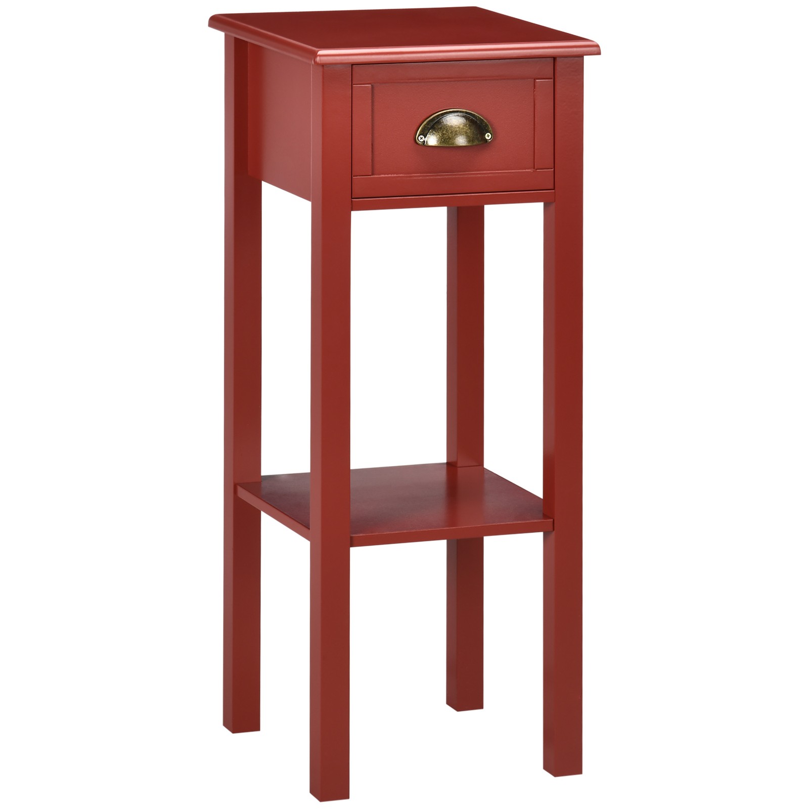 2-Tier Nightstand Side Table w/ Drawer & Shelf for Living Room or Bedroom, Red