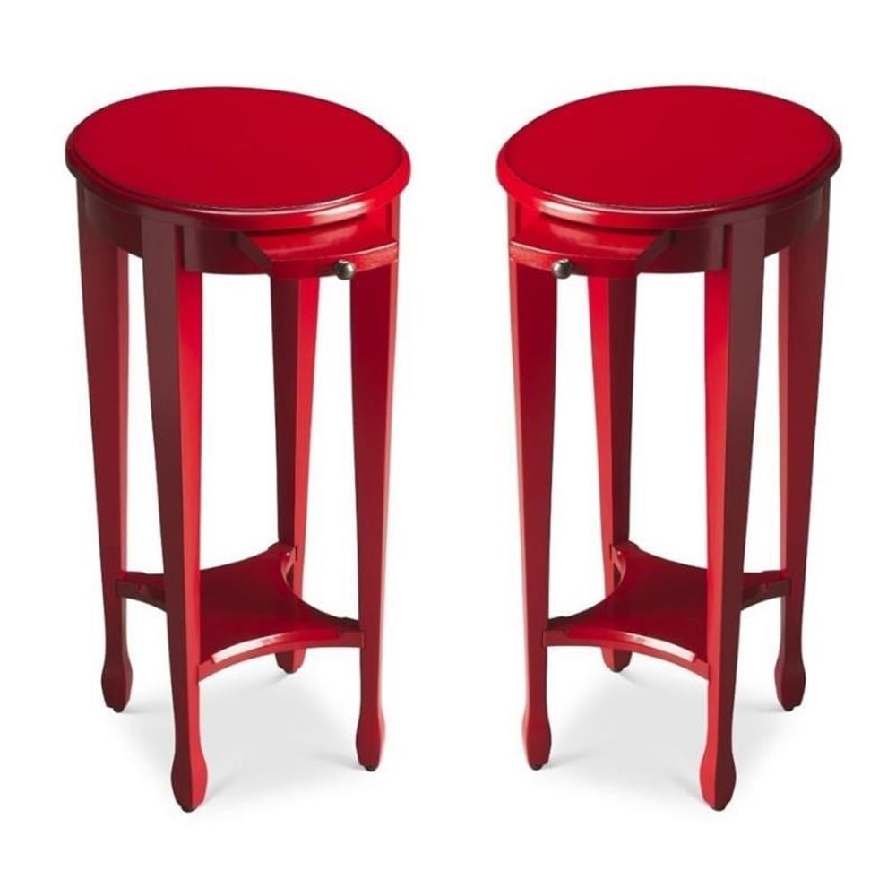 Home Square 26″H Transitional Round End Table in Red – Set of 2