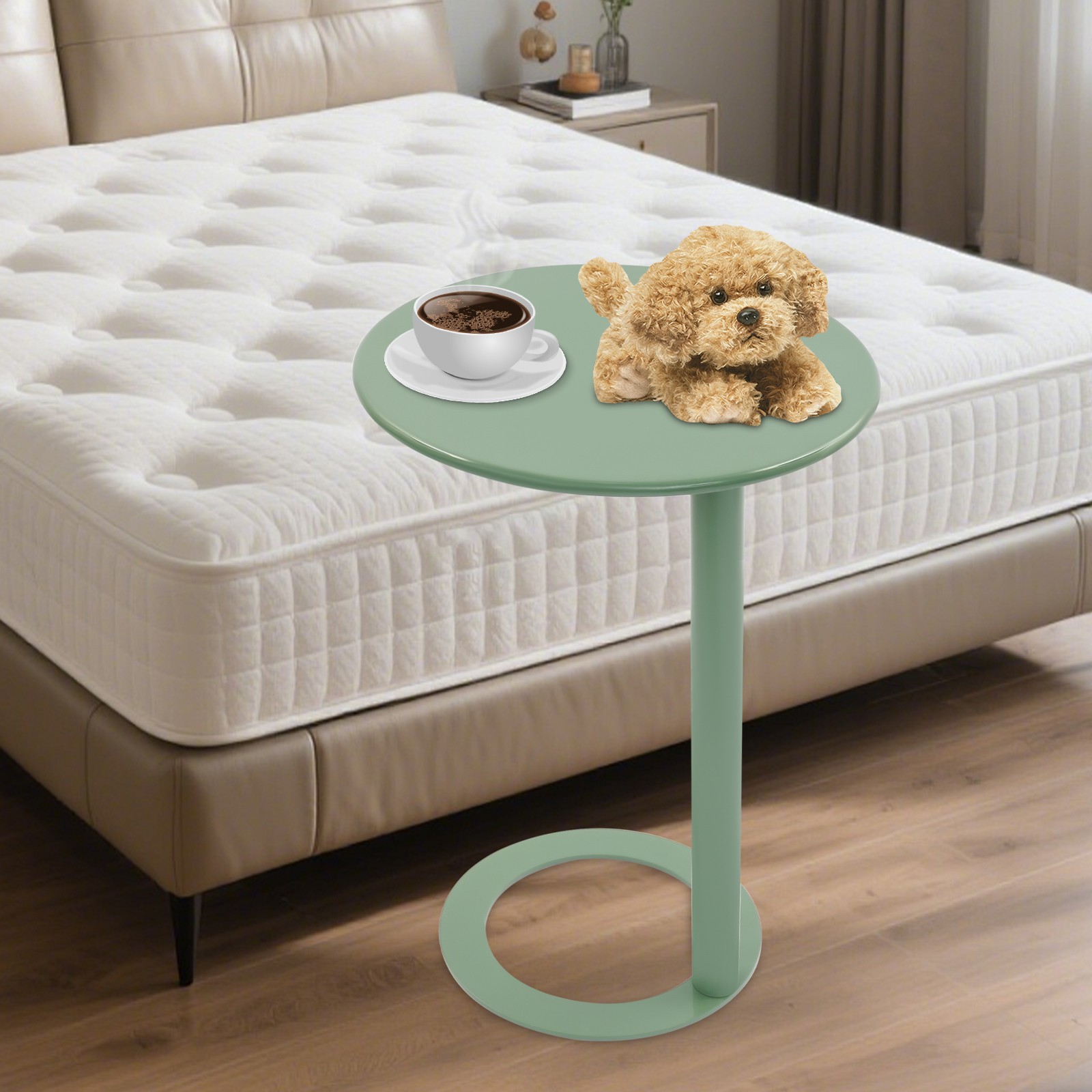 Iron Coffee Table with 30kg Load Capacity Free Standing C-Shaped Sofa Side Table