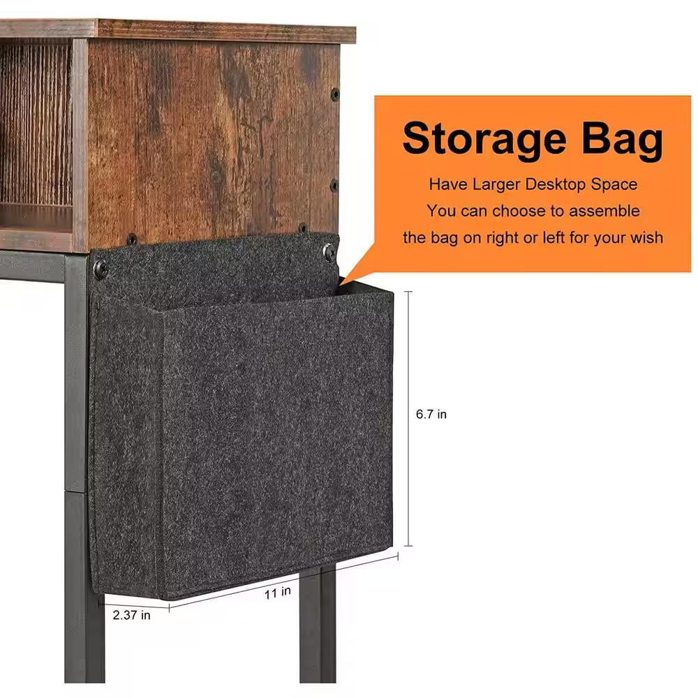 15.7 In. Rustic Brown Narrow Side Table with Storage Bag End Table, Drawer and U