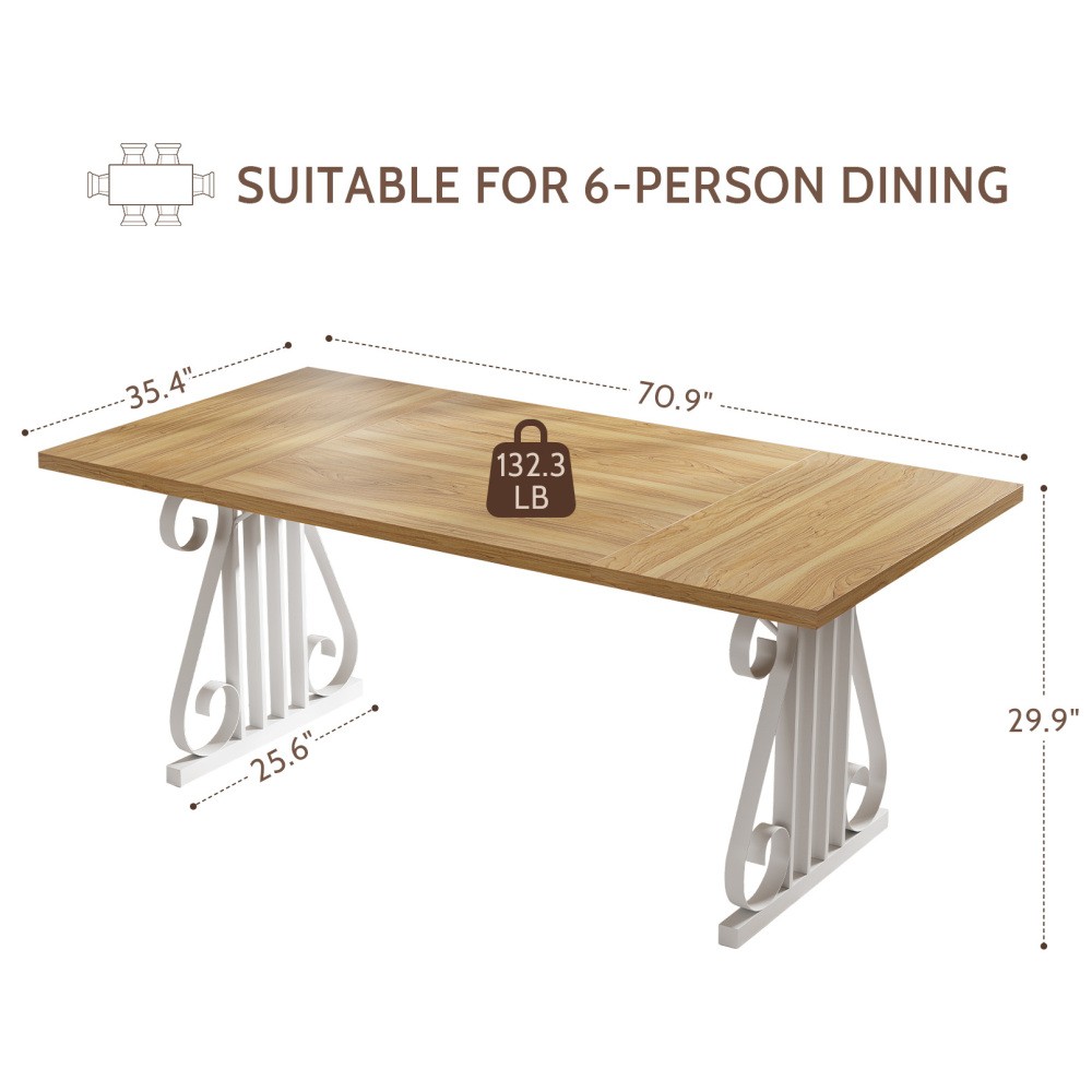 Dining Table for 6–8, Rectangular OAK Top, Metal Frame, Adjustable Feet