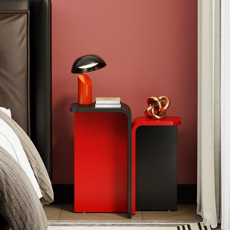 Modern Red/Black Two Tone End Table With Unique High Low Design Multifunctional