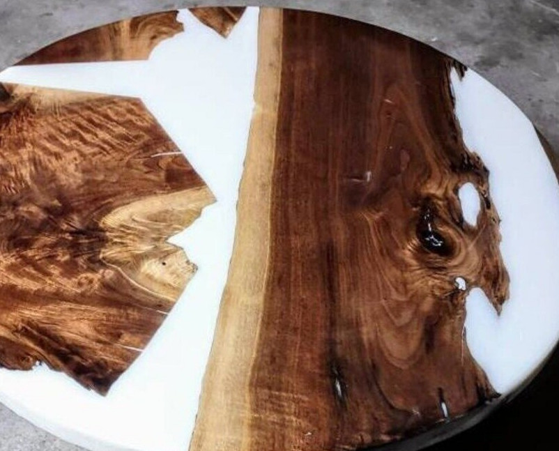 White Epoxy coffee table Top handmade Resin River Walnut Furniture