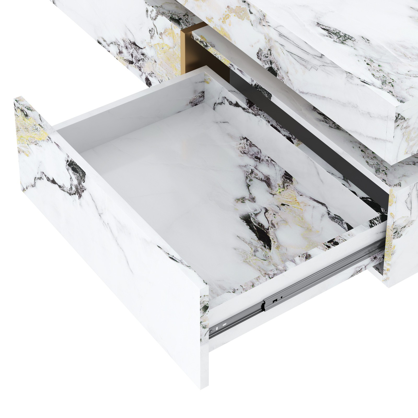 Modern White Square Marble Coffee Table with 4 Drawers, 43.3″