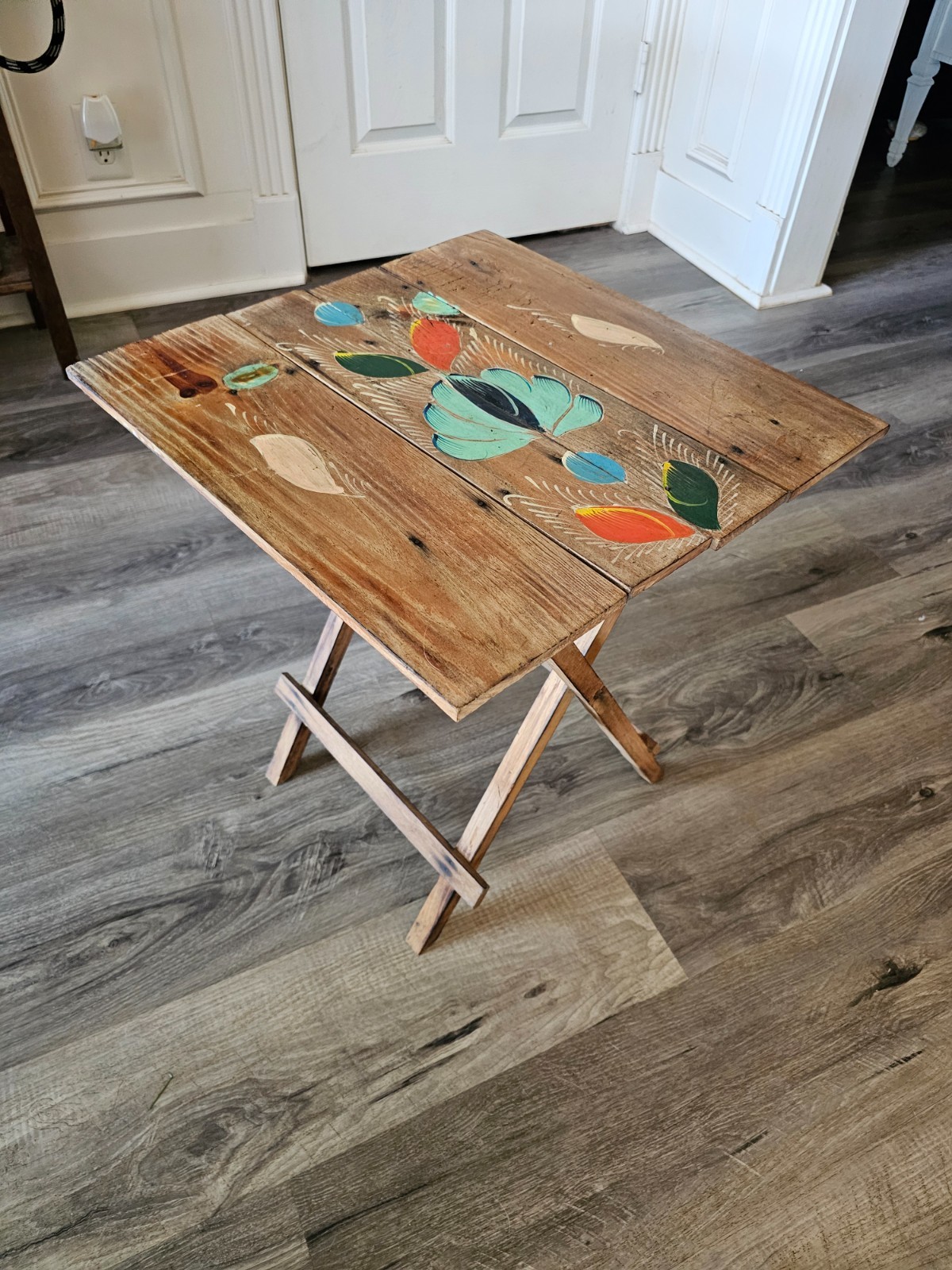 rare wooden cedar hand painted folding side table