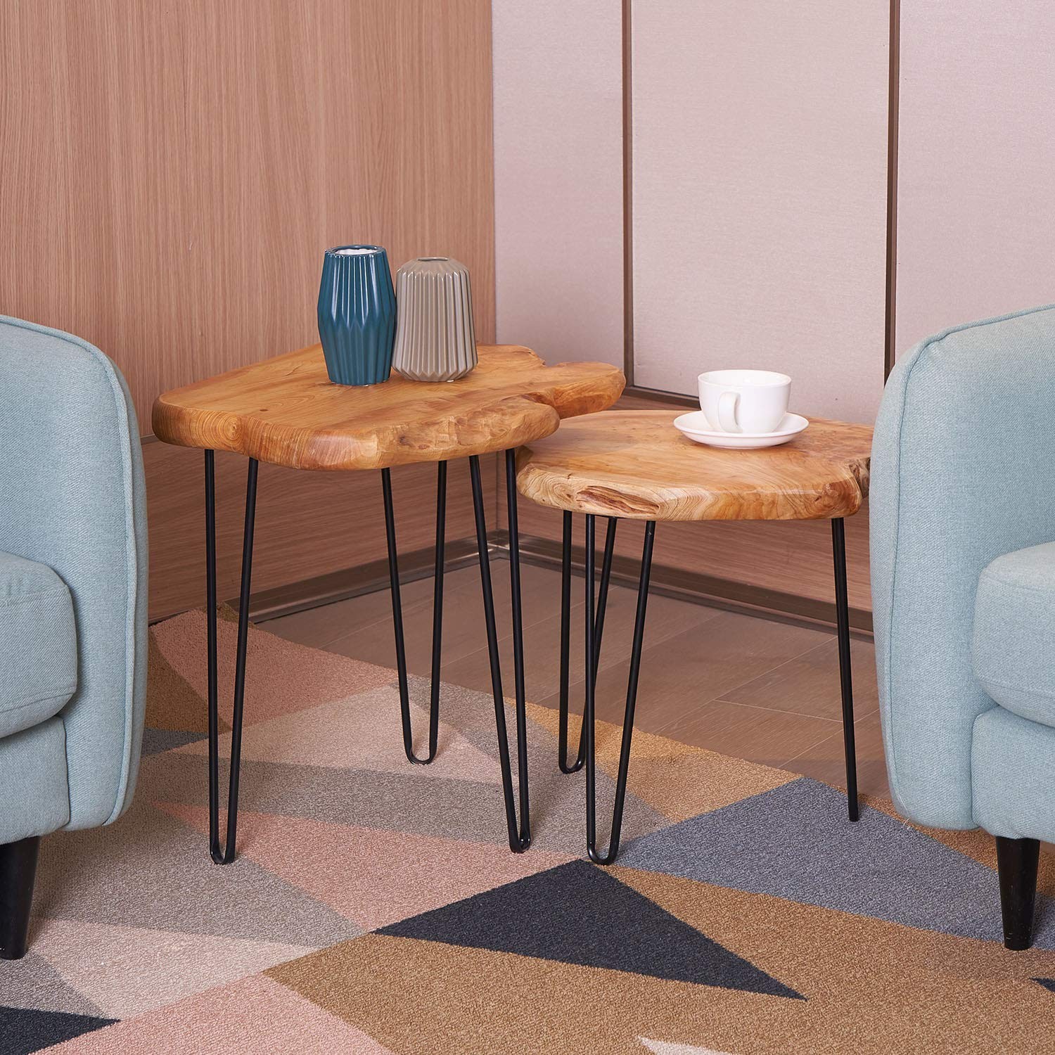 Natural Edge Side Table, Live Edge End Table with 3 Hairpin Legs, Nightstand Pla