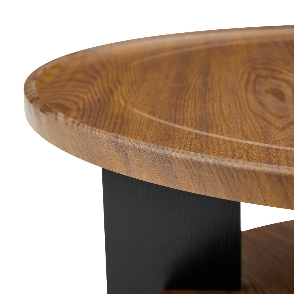 Round Coffee Table Side Table 2 Piece Set with Storage Shelf PVC Surface MDF