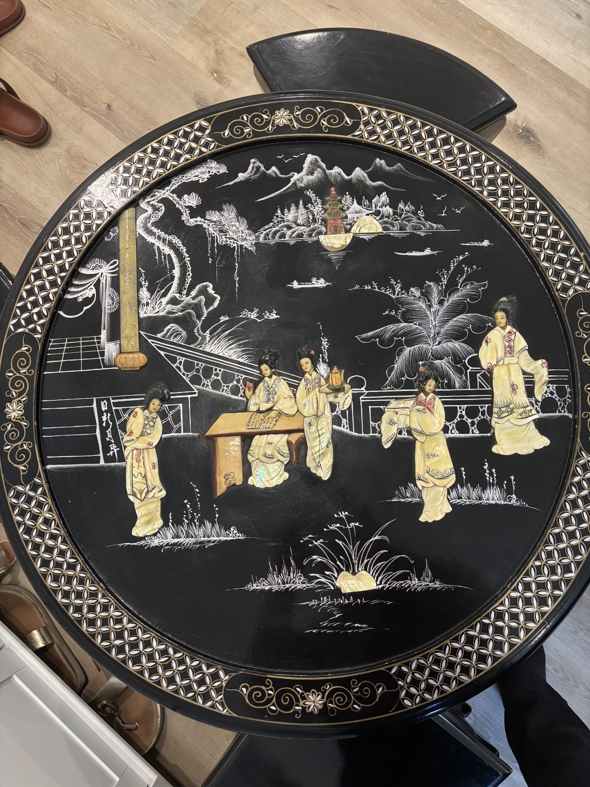 Shiny Black Lacquer Oriental Coffee Table