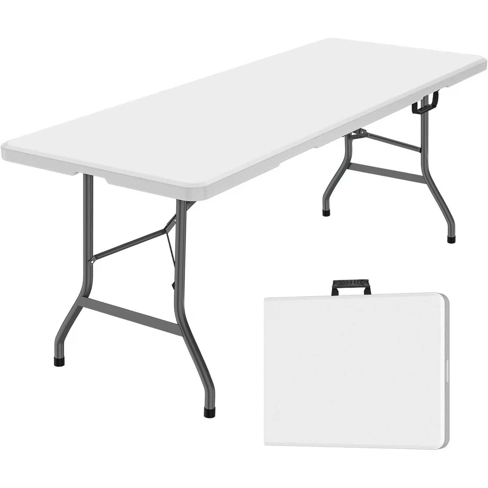 NEW! Leumius 6 Foot Folding Table, Fold-in-Half Plastic Table for Indoor Outdoor