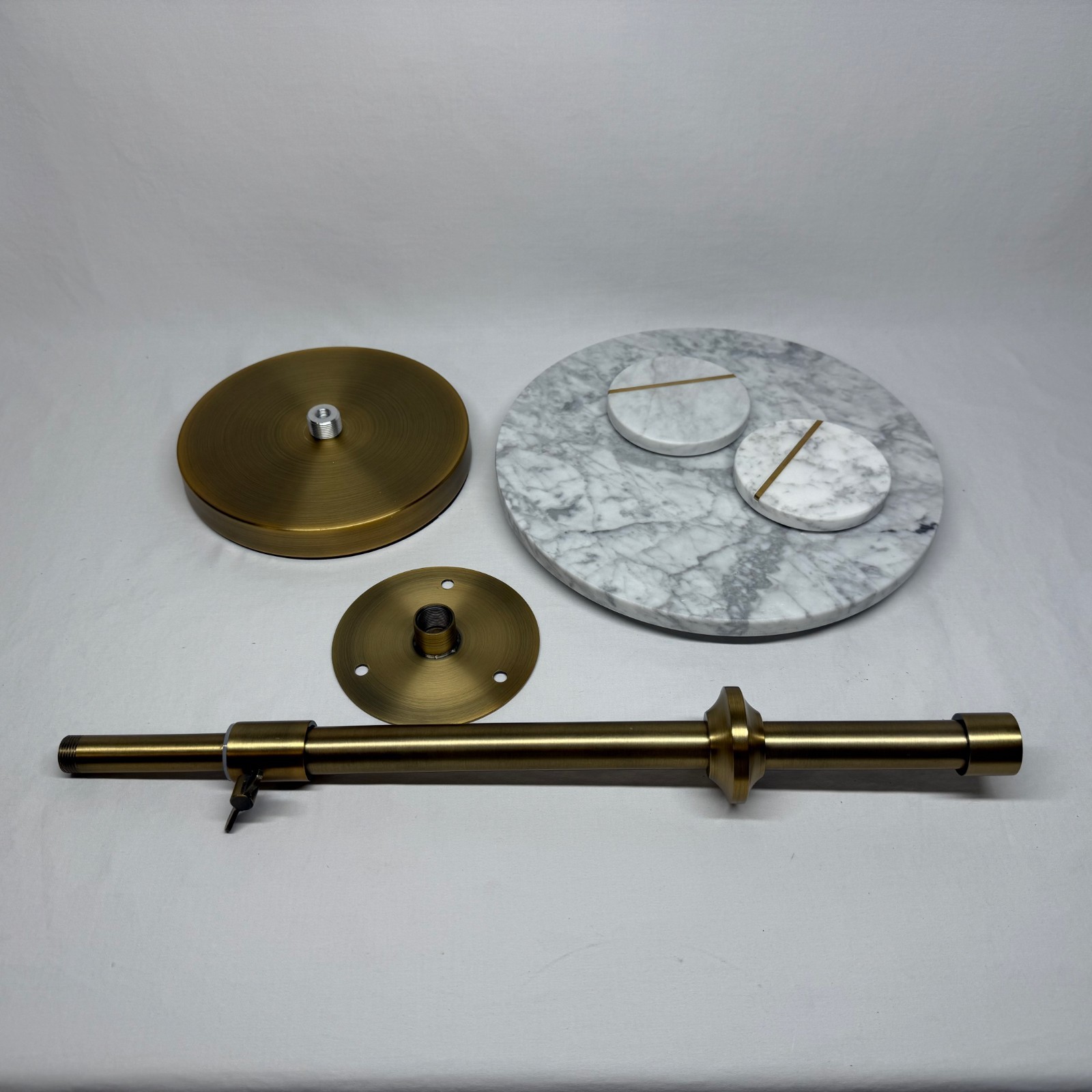 Adjustable Height Pedestal Side Table w/ Gold Base, Round Marble Top & Coasters
