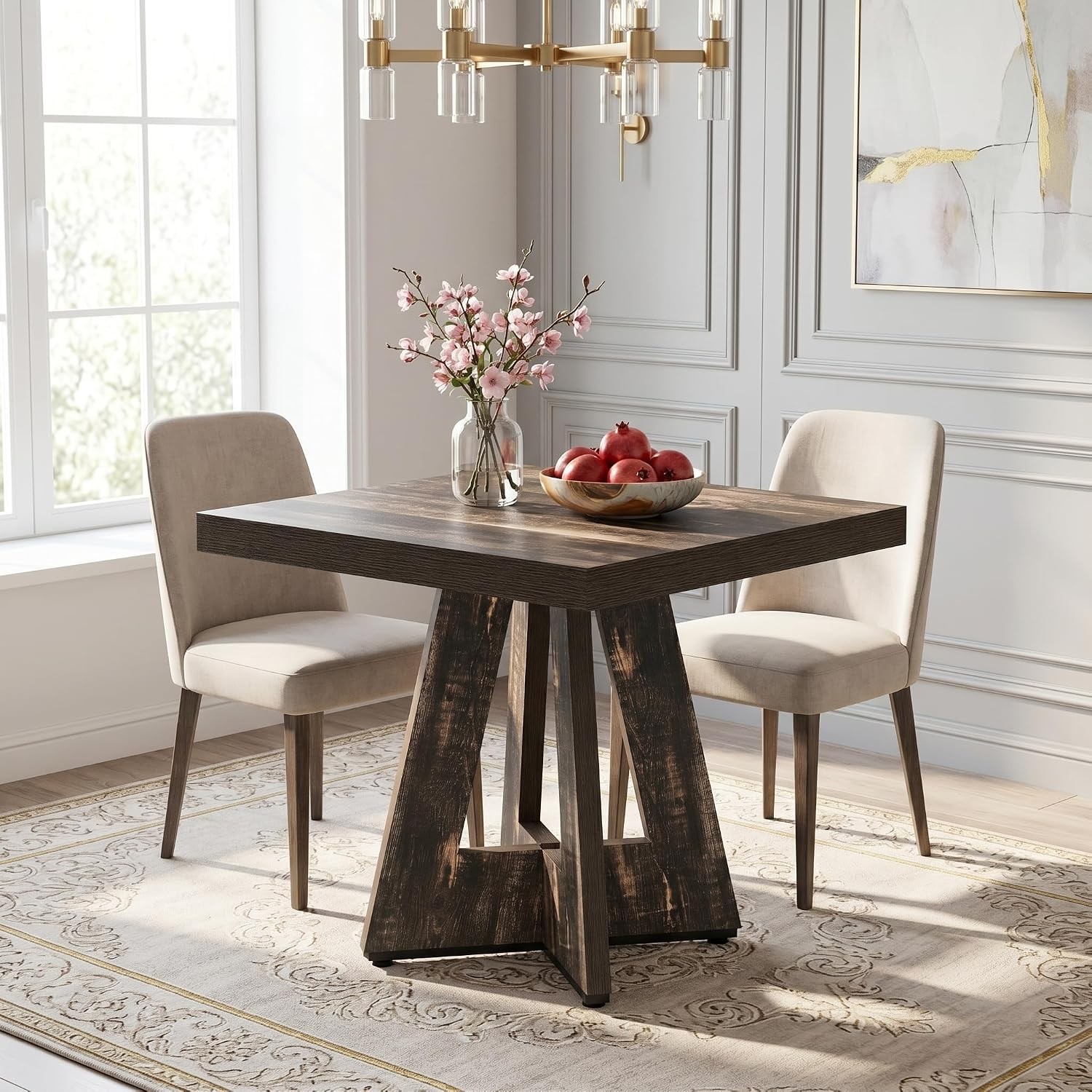 31.5″ Square Dining Table Small Modern Wooden Kitchen Dinner Table for 4 People
