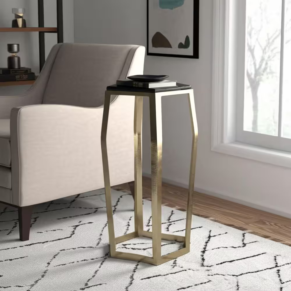 15 In. Champagne Specialty Pentagon Glass Top Large End Table