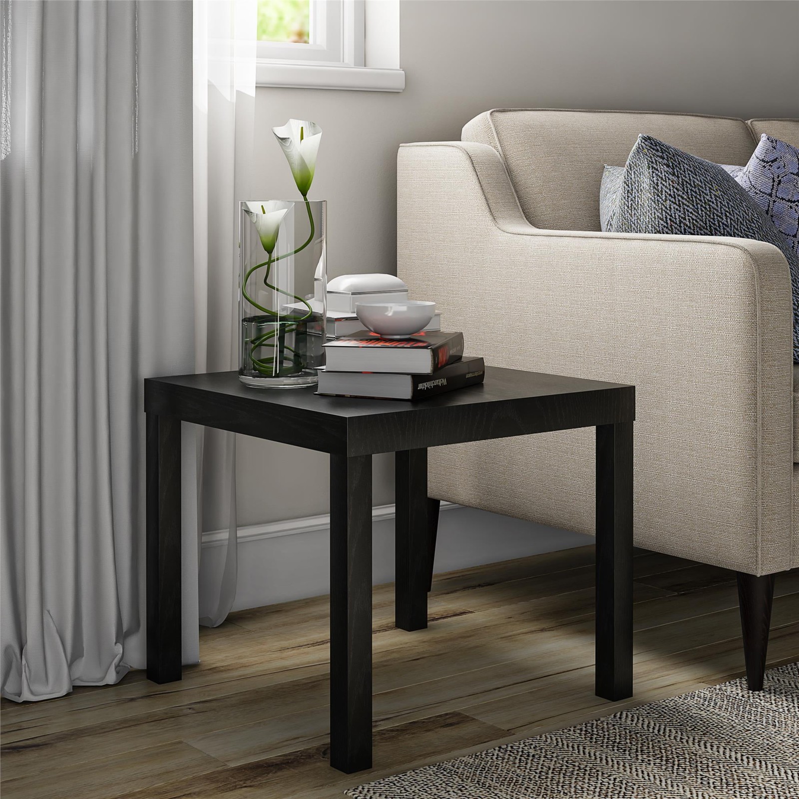Black Oak Parsons End Table W/ PVC Laminate & Water Resistant Minimalist Design