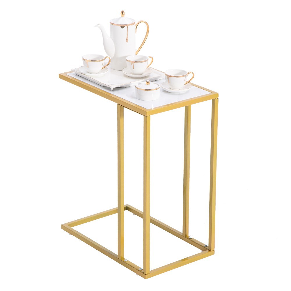 Marble Minimalist C-Shaped Table White And Gold Coffee Table Sofa Side Table