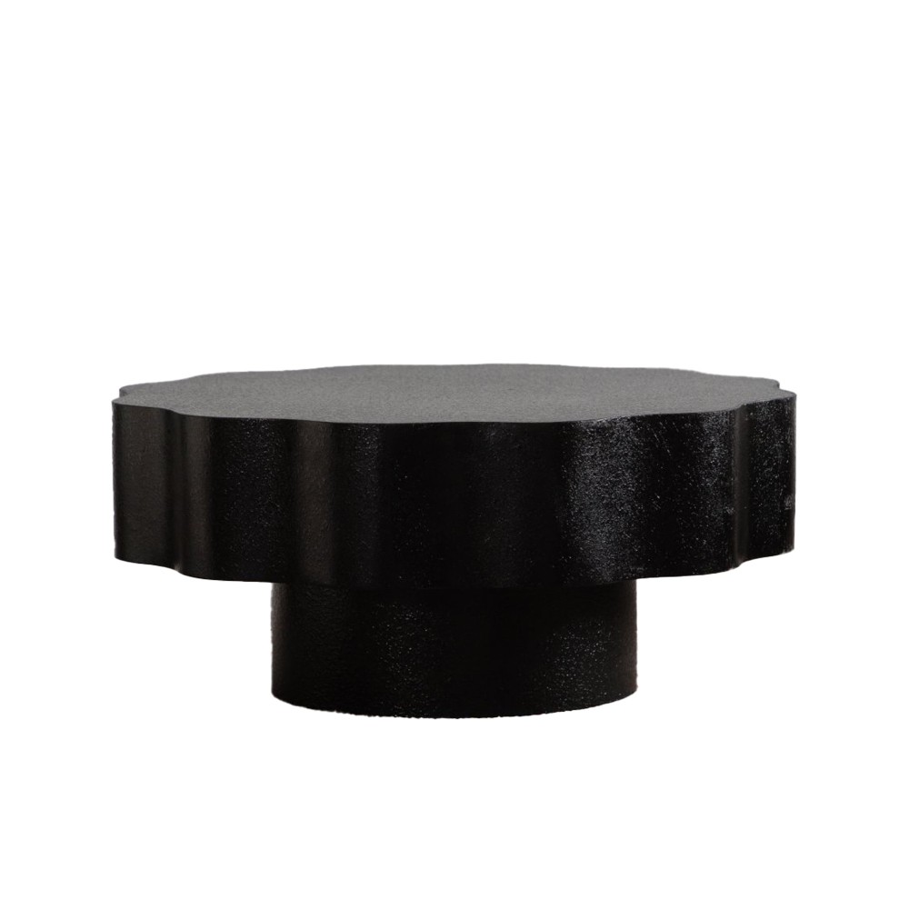 Round Black Modern Coffee Table, Wave Edge, Glossy MDF, 32″ x 32″ x 14″