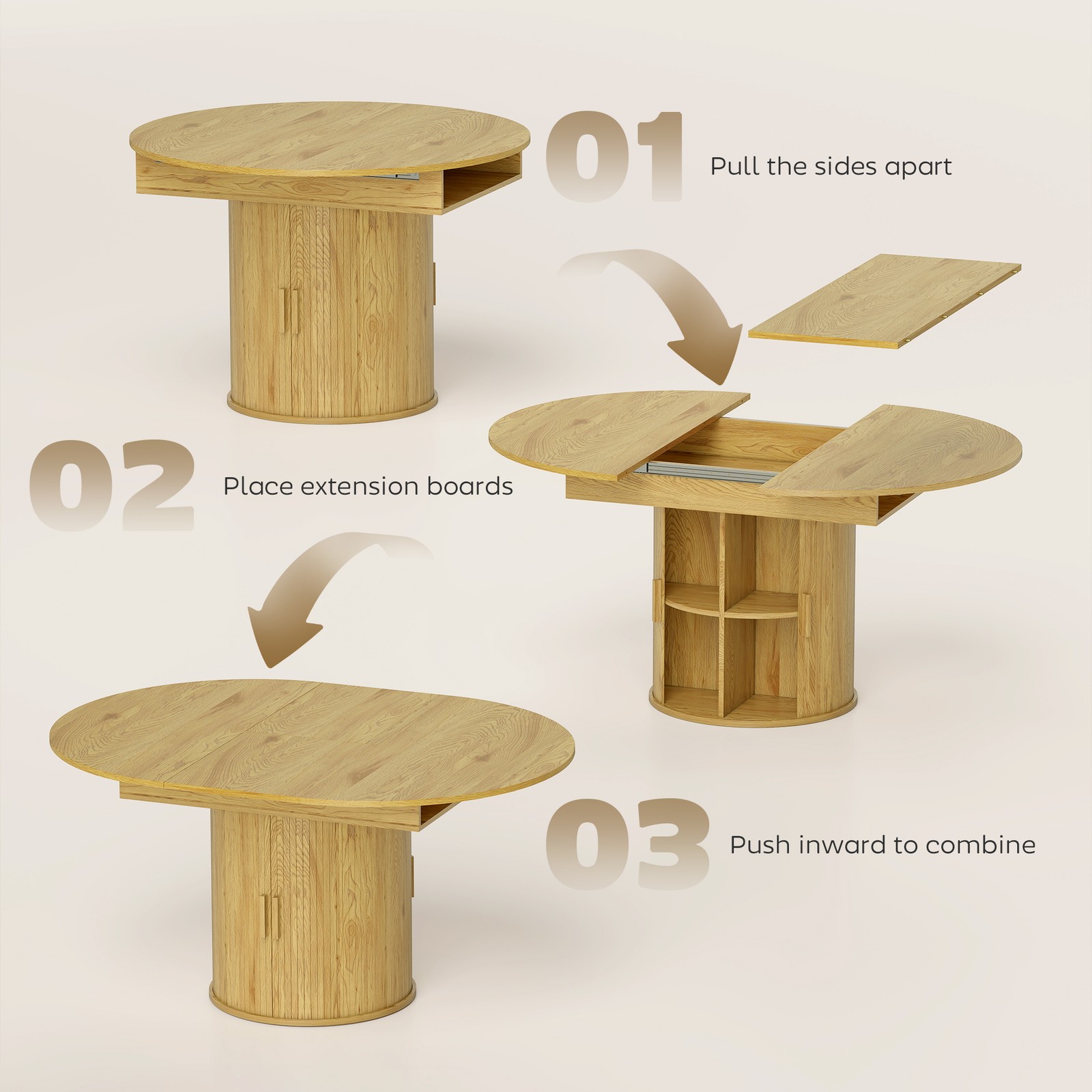 Extendable Dining Table, 60″ Oval Kitchen Table for 6, Natural Wood