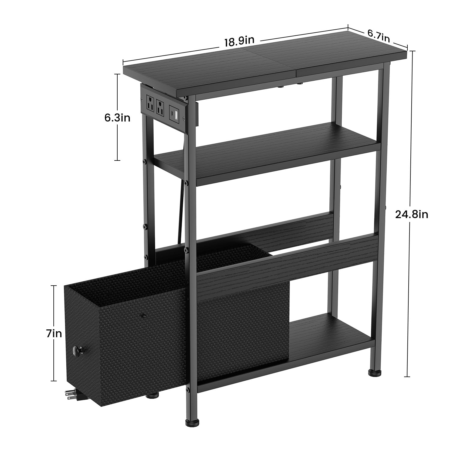 Narrow Side Table with Charging Station and LED Light, Small End Table with 1…