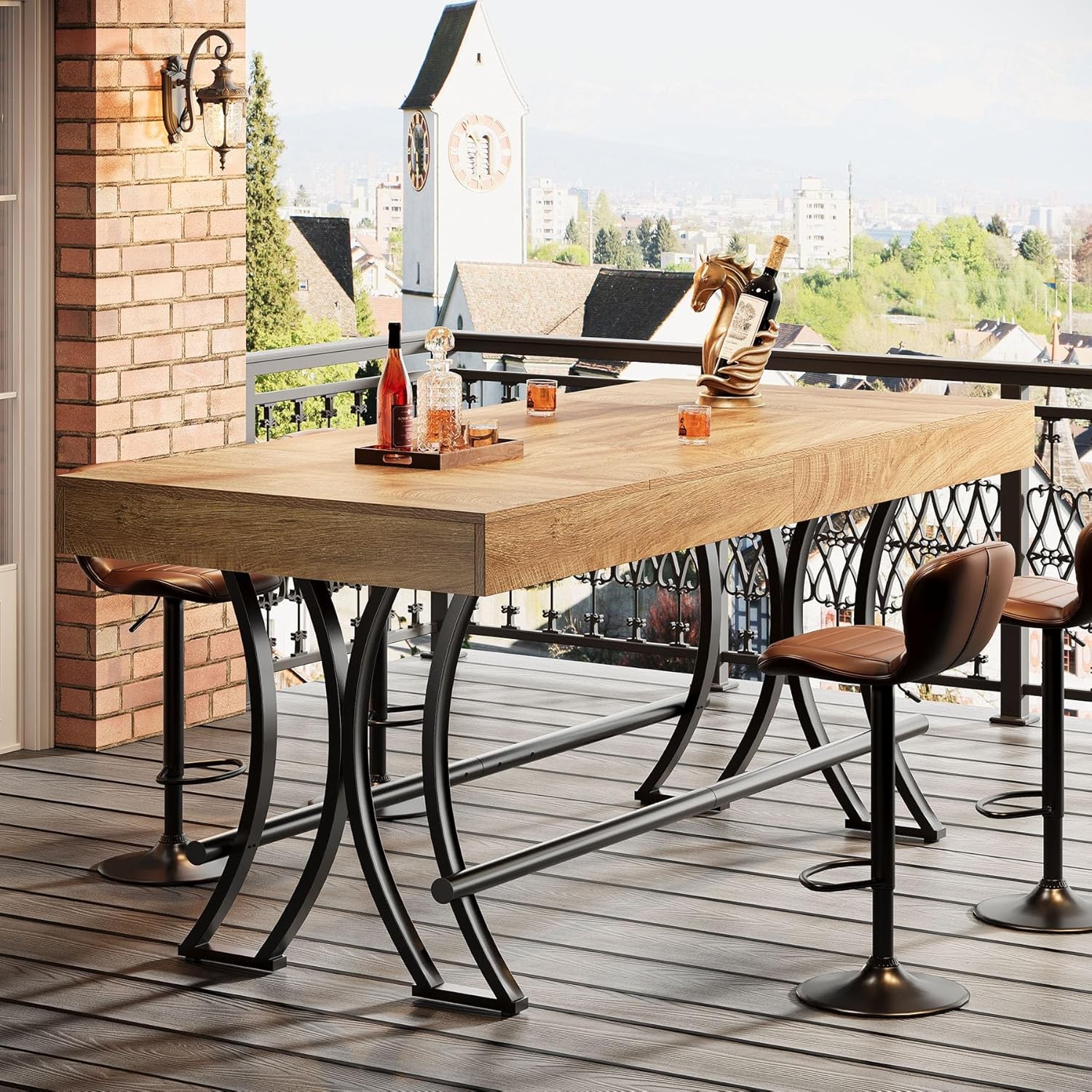 63″ Counter Height Dining Table with Footrest, Rectangular Kitchen Bar Pub Table