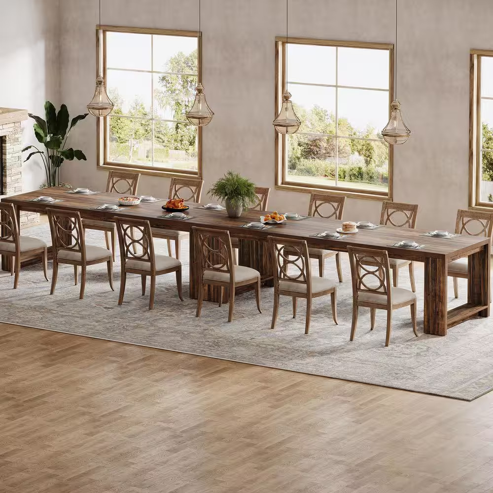 Rustic Brown Rectangular Wood 86. 61 In. 4 Legs Dining Table Seats 6-8 Farmhouse