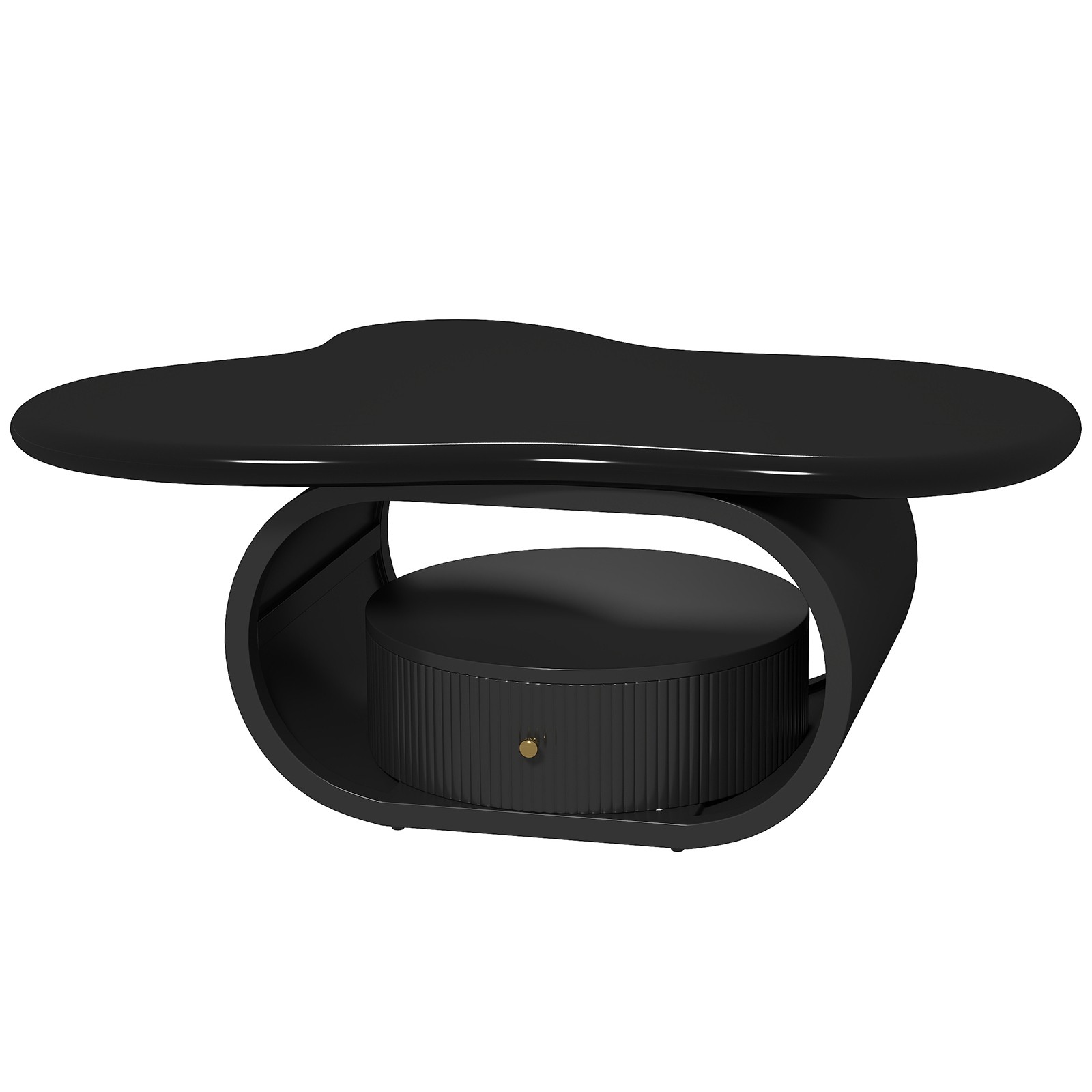 Modern 39″ Black Coffee Table Cloud Center Table MDF Metal w/ Drawer Living Room