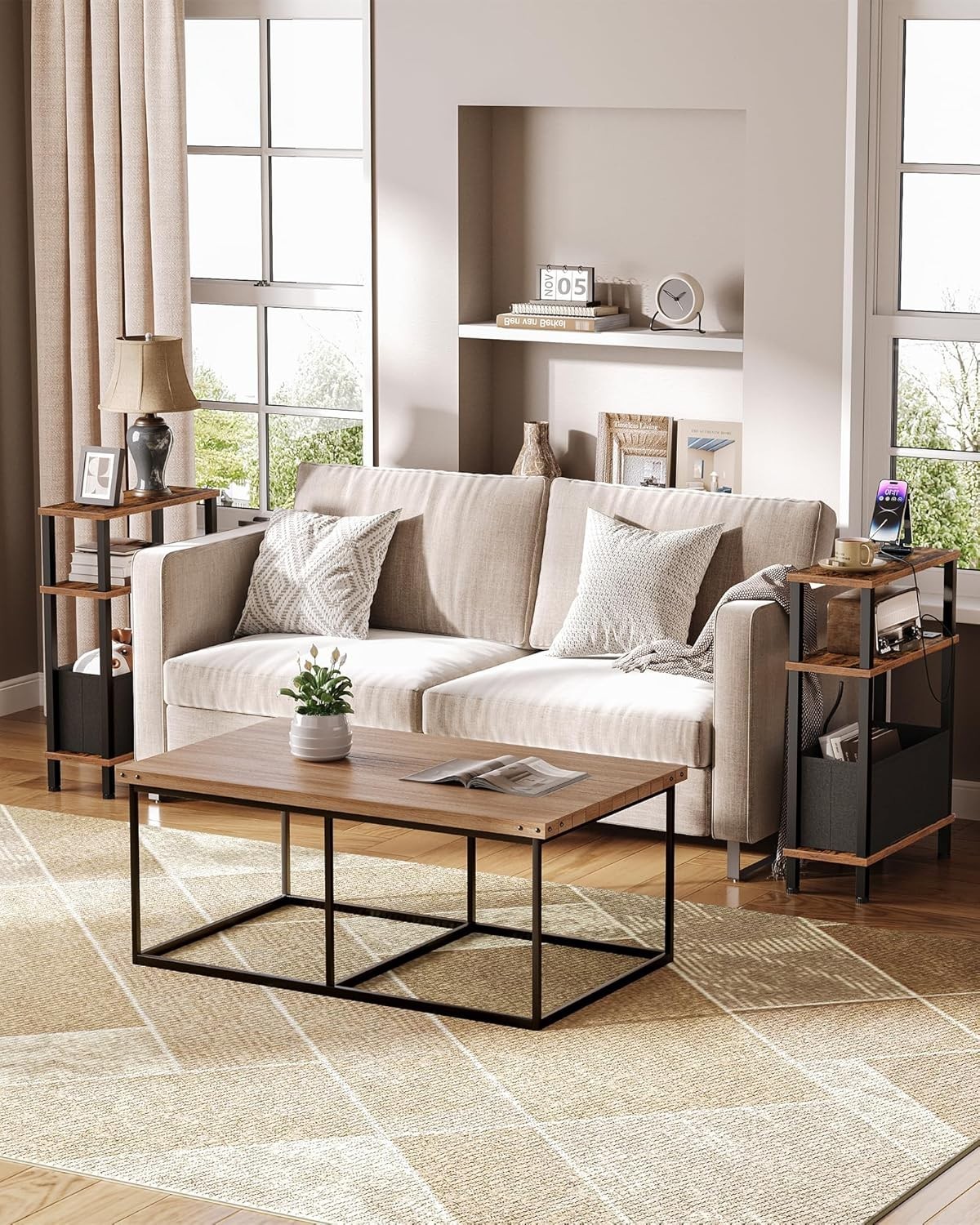 CHOEZON Small Narrow Side Table with Charging Station, Skinny End Table with …