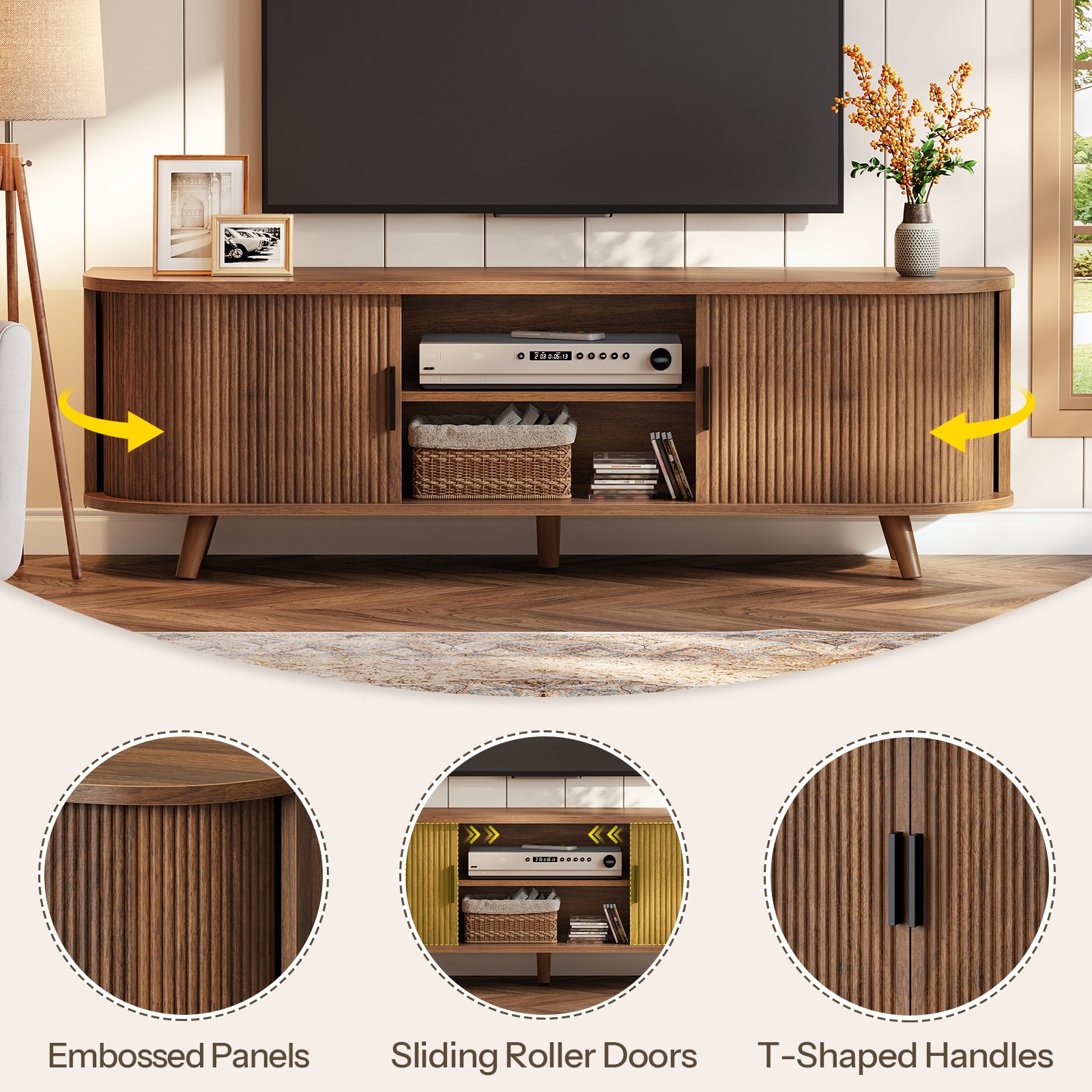 TV Stand for TVs Entertainment Center 59.1″L x 15.7″W x 21.7″H TV Console Table