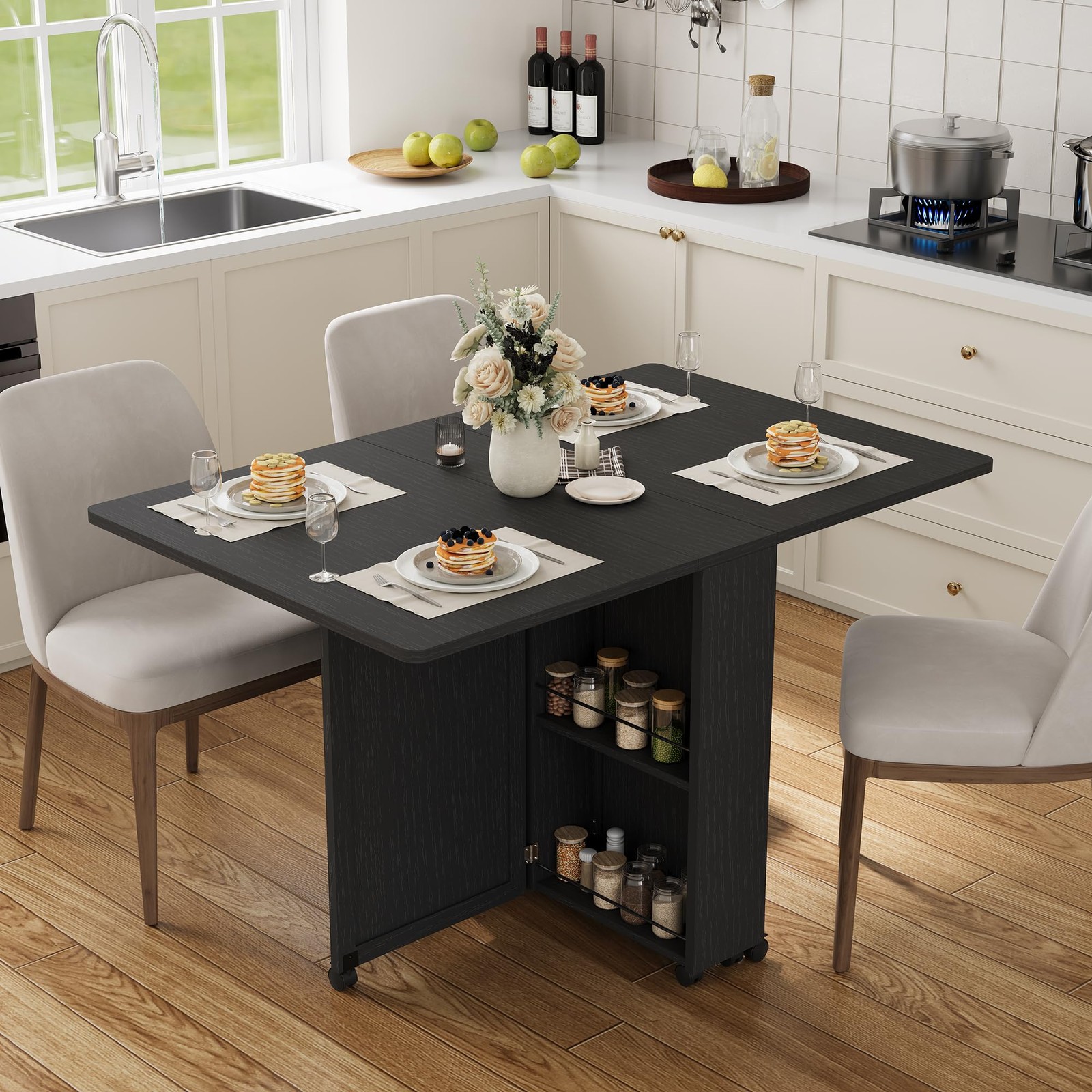 Folding Dining Table with Storage Folding Kitchen Table with 6 Wheels Drawer