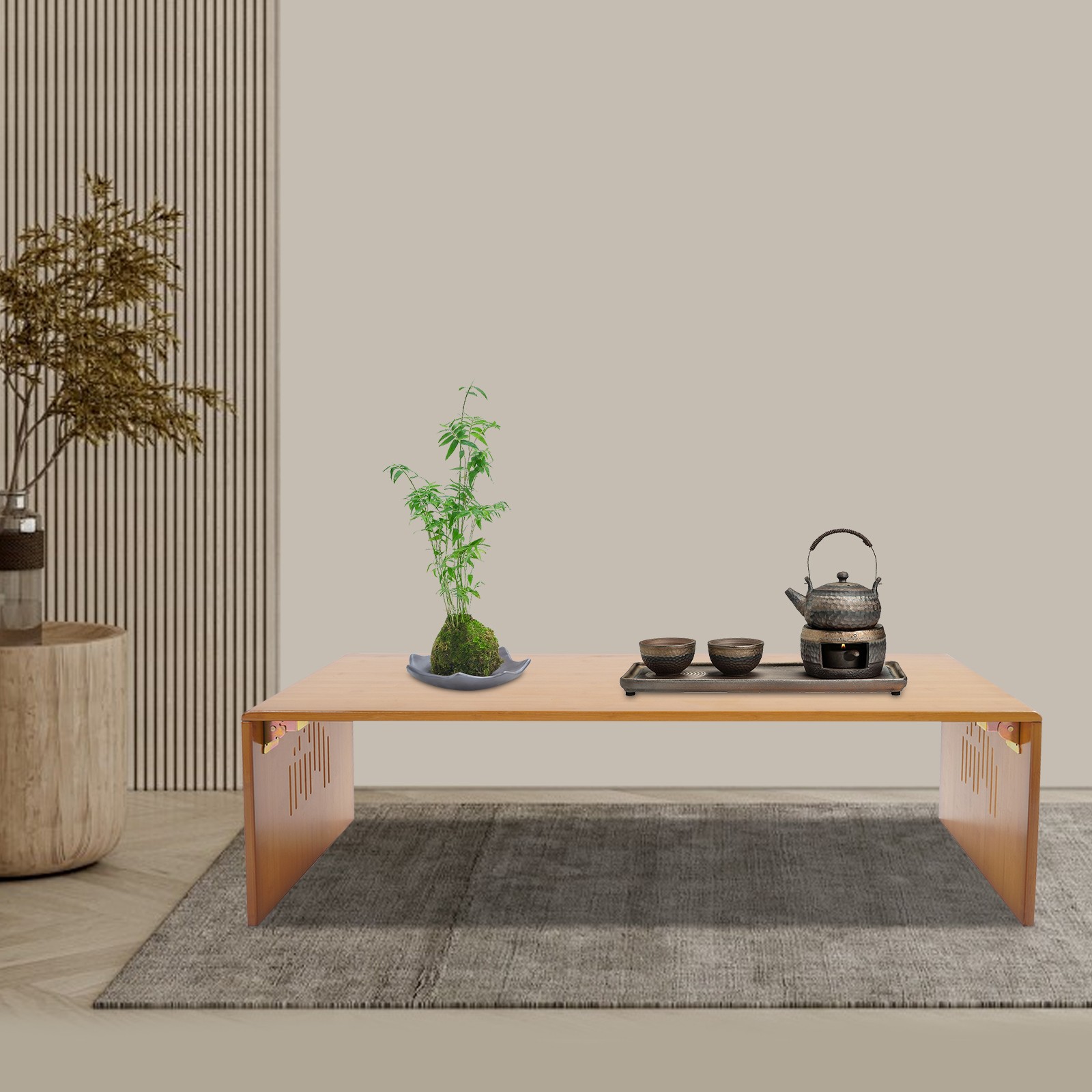 Natural Bamboo Folding Table Tea Room Living Room Foldable Floor Coffee Table