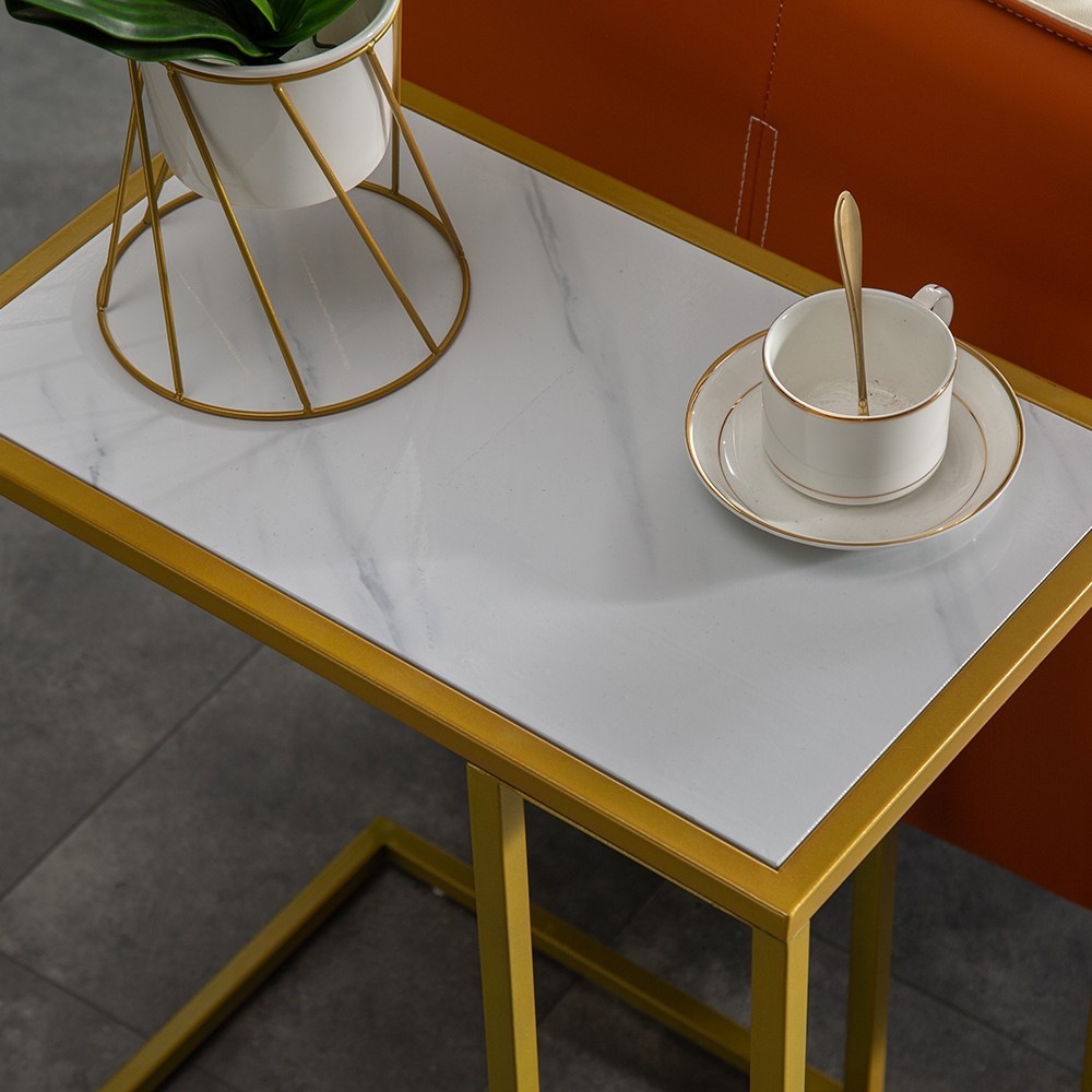 Marble Minimalist C-Shaped Table White And Gold Coffee Table Sofa Side Table