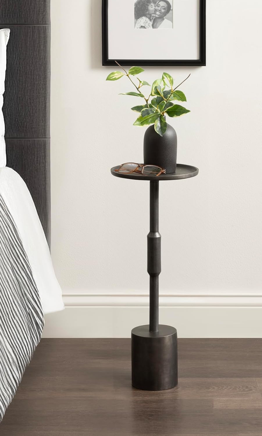Truxton Graphite Metal Drink Table – Modern Industrial Pedestal Stand