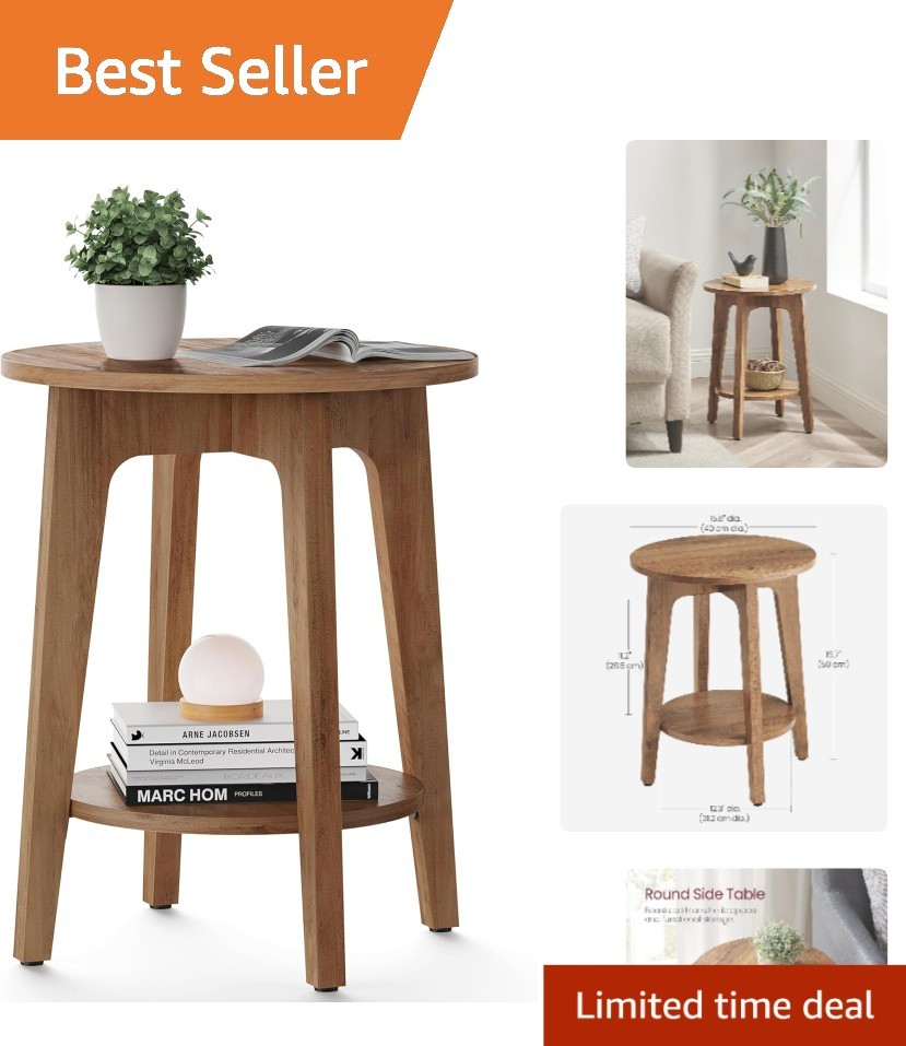 Compact Round End Table – Space-Saving 2-Tier Design for Living Room or Bedroom