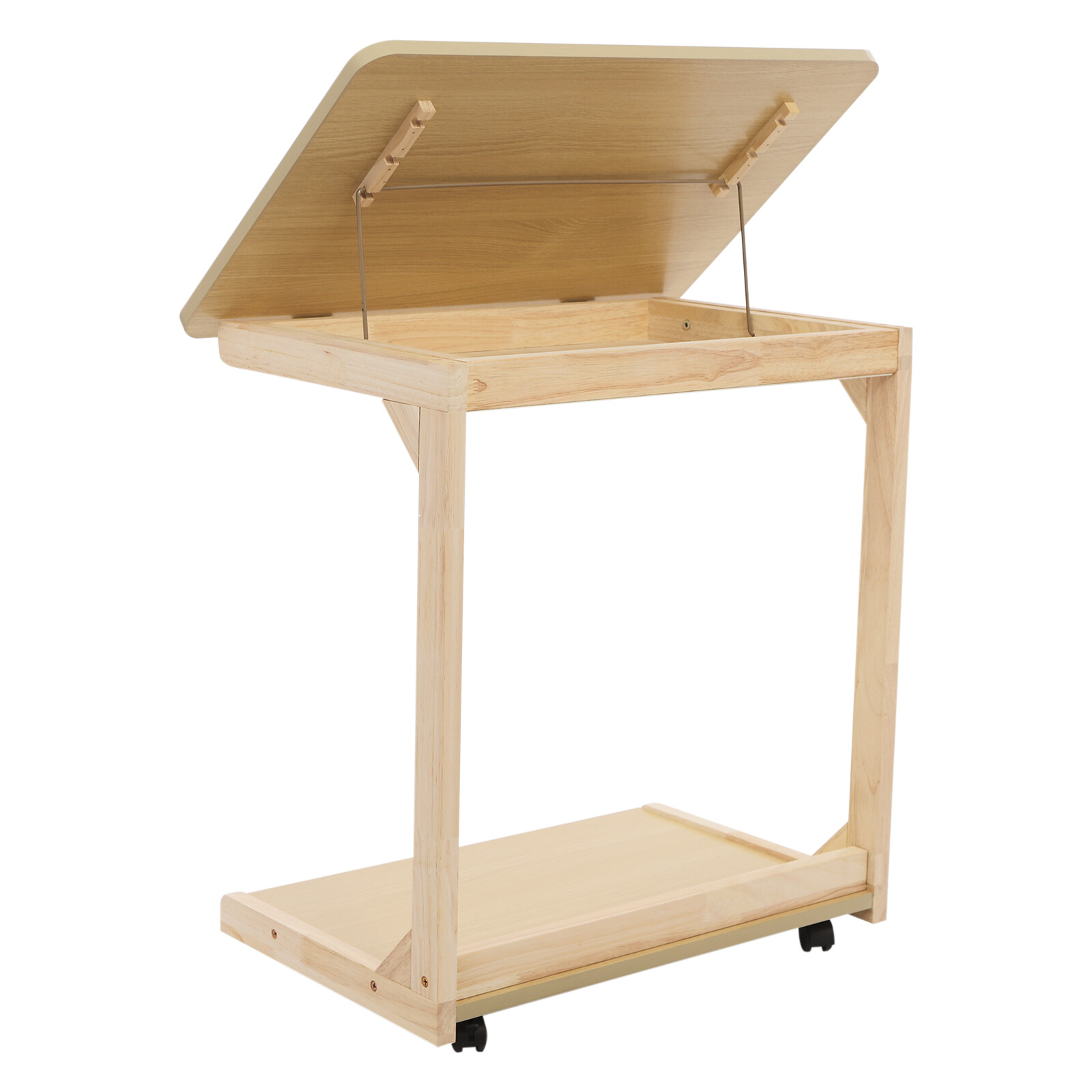 C Shaped End Table 23.62*15.75*24.8in Sofa Table Adjustable Tilt Angle W/ Wheels