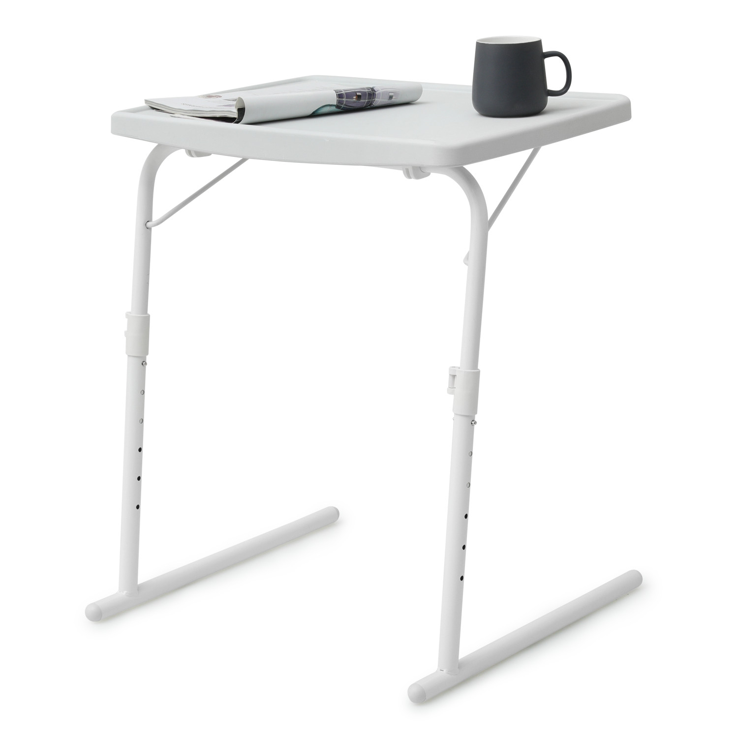 White Folding TV Tray Portable Sofa Bed Side Table Adjustable Height Laptop Desk