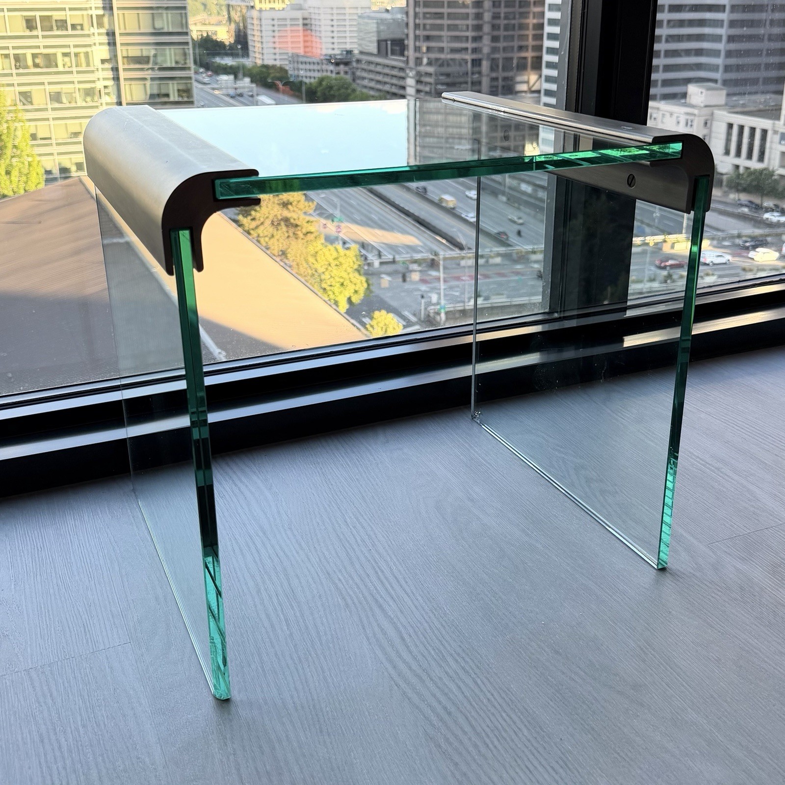 Leon Rosen for Pace Collection Glass & Chrome Waterfall Side Table Vintage 1970s