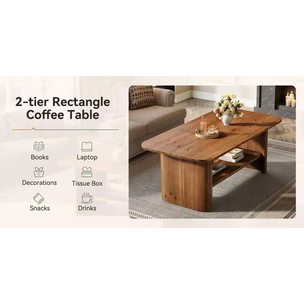 Kerlin 47 In. Brown Rectangle Solid Wood Coffee Table Center Low Cocktail Tea De