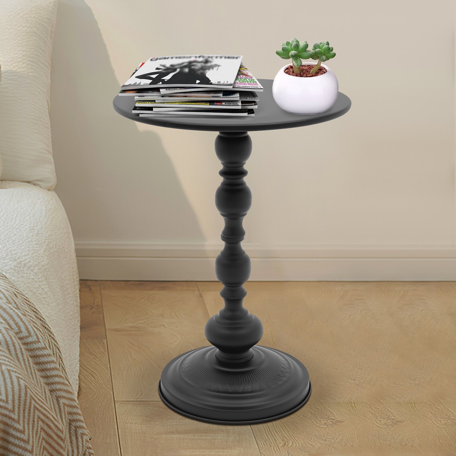 Retro Round Side Table Carbon Steel Sofa End Table Living Room Bar Coffee Table